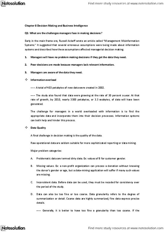 BUS 237 Lecture Notes - Olap Cube, Russell L. Ackoff, Online Analytical Processing thumbnail