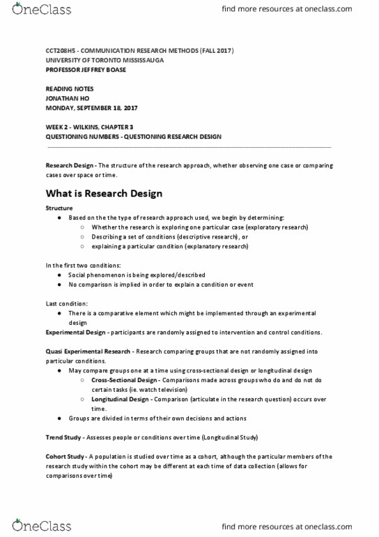 CCT208H5 Chapter Notes - Chapter 3: Design Issues, Internal Validity, University Of Toronto Mississauga thumbnail