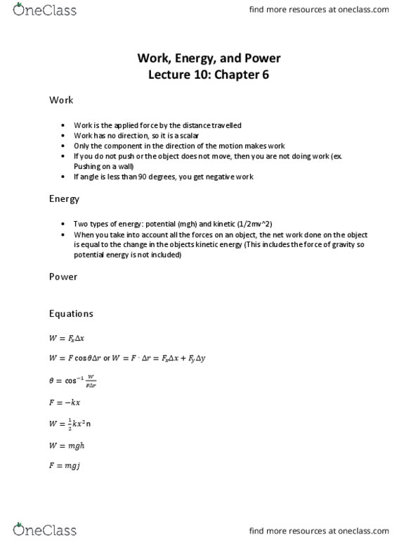 Physics 1301A/B Final: Exam Notes - Chapter 6 - OneClass