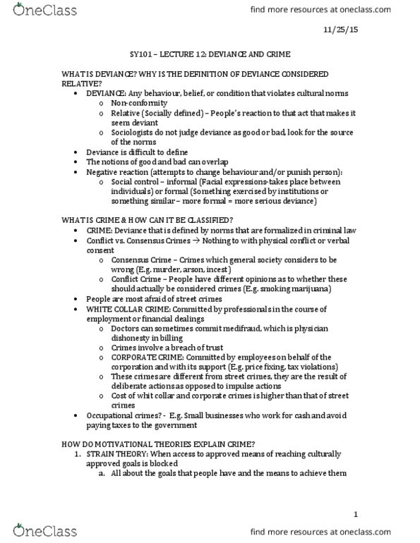 SY101 Lecture Notes - Lecture 12: Statistical Correlations Of Criminal Behaviour, Social Class, Value Over Replacement Player thumbnail