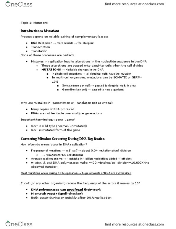 MCB 150 Lecture Notes - Lecture 18: Intellectual Disability, Point Mutation, Fragile X Syndrome thumbnail