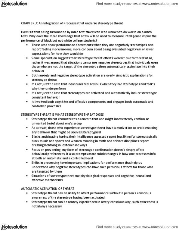 PSY100H1 Chapter Notes - Chapter 3: Stereotype Threat, Saccade, Cognitive Dissonance thumbnail