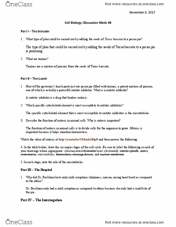 Cas Bi 203 Study Guide - Fall 2017, Quiz - Paclitaxel, Taxus Baccata, Pecan  Pie Cas Bi 203 Study Guide - Fall 2017, Quiz - Paclitaxel, Taxus Baccata, Pecan  Pie