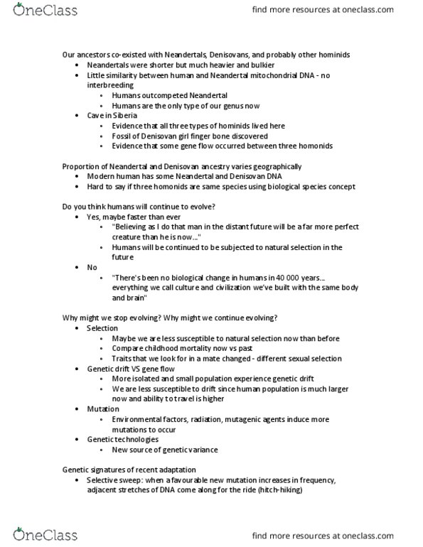 Biology 1001A Lecture Notes - Lecture 24: Mate Choice, Denisovan, Neanderthal thumbnail