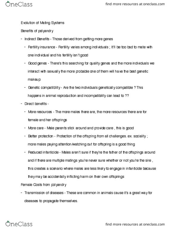 BIO 3176 Lecture Notes - Lecture 19: Scramble Competition, Superb Starling, Zygosity thumbnail