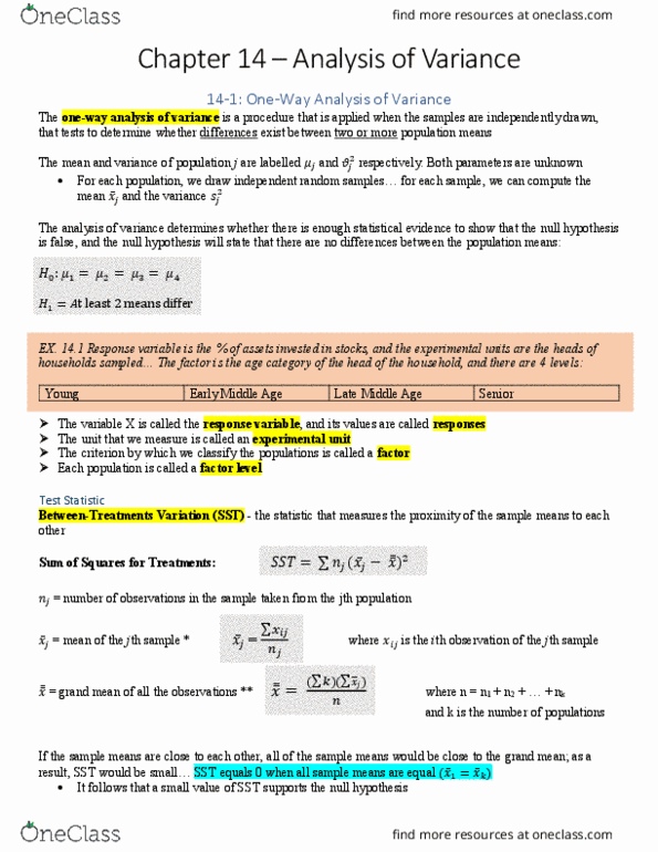 COMM-1057EL Chapter Notes - Chapter 14: Analysis Of Variance, Type I And Type Ii Errors, Null Hypothesis thumbnail