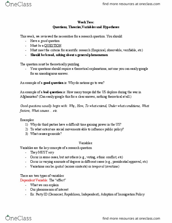 PSC 200 Lecture Notes - Lecture 3: Dependent And Independent Variables thumbnail