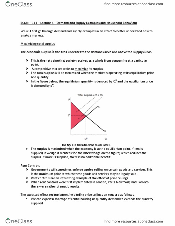 ECON 111 Lecture Notes - Lecture 4: Indifference Curve, London, Paris, New York, Price Ceiling thumbnail