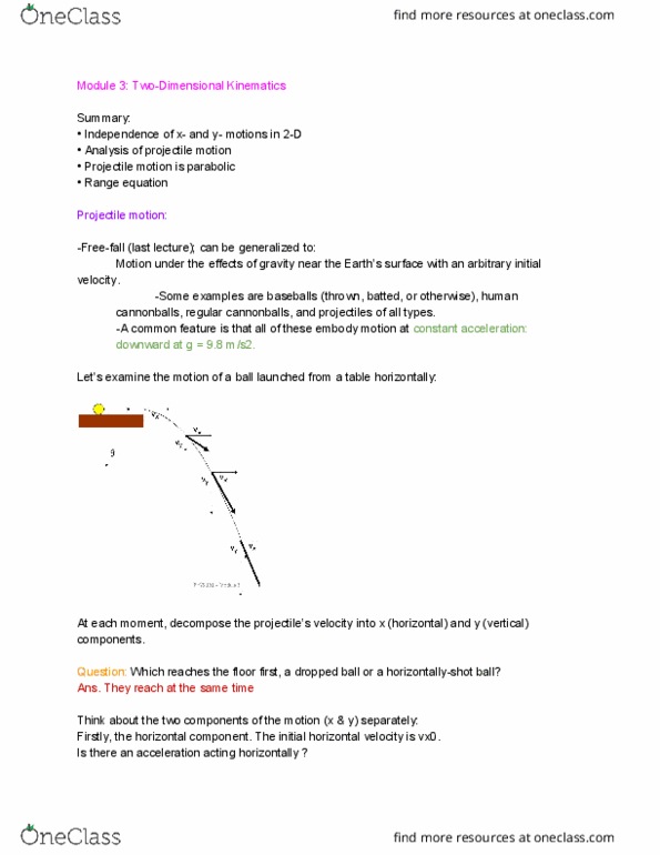 PHYS 101 Lecture Notes - Lecture 6: Muzzle Velocity, Garden Hose, Projectile Motion thumbnail