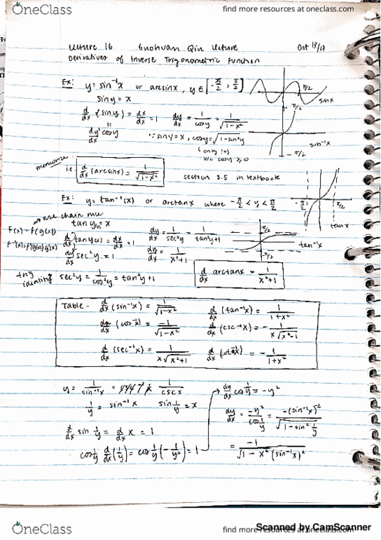 MATH 140 Lecture 16: Derivatives of Inverse Trignonometric Functions thumbnail