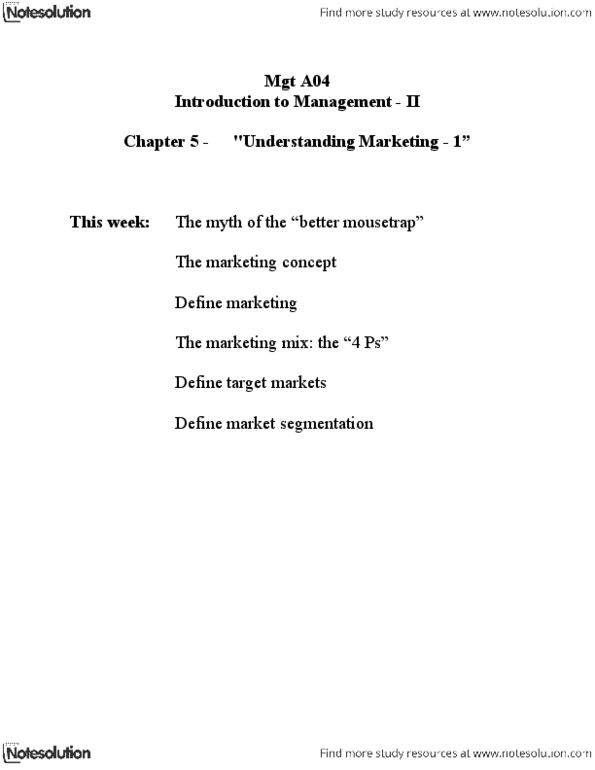 MGTA02H3 Chapter Notes - Chapter 5: Transcendentalism, Customer Relationship Management, Marketing Mix thumbnail