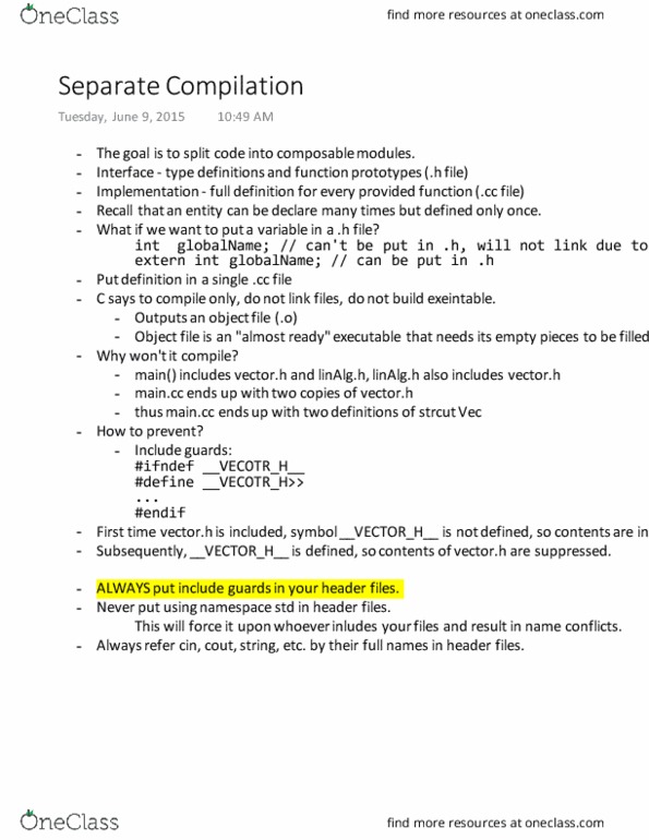 CS246 Lecture Notes - Lecture 13: Object File thumbnail