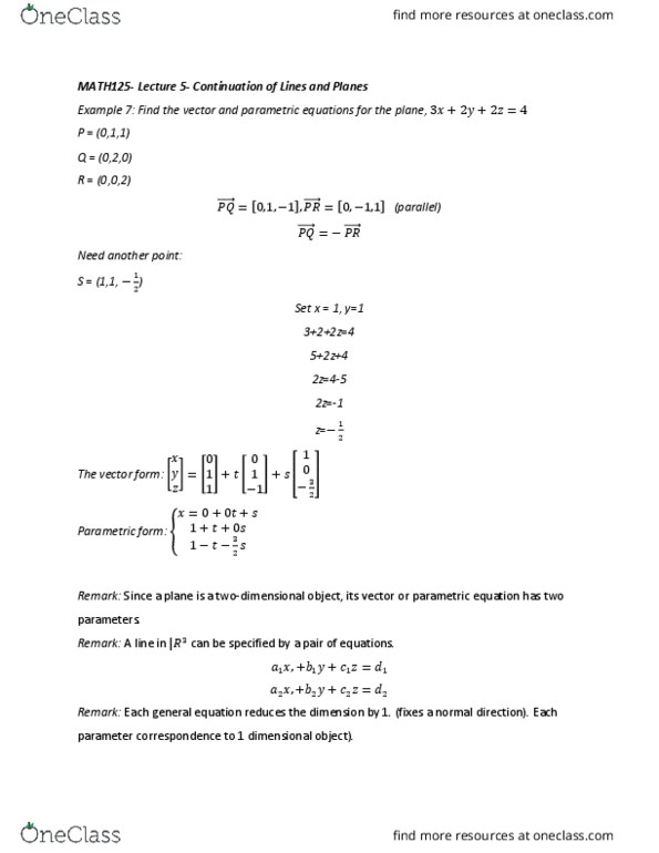 MATH125 Lecture Notes - Lecture 5: Parametric Equation thumbnail