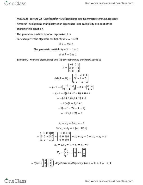 MATH125 Lecture 22: Eigenvalues and Eigenvectors of n x n Matrices thumbnail