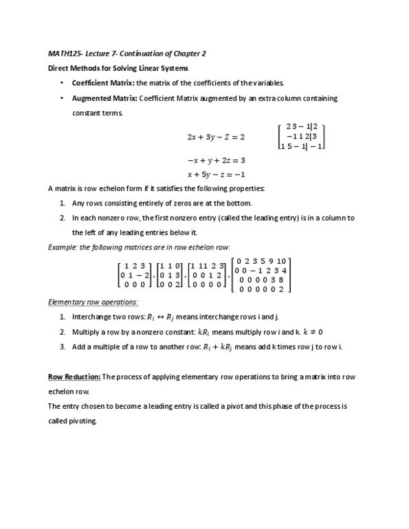 MATH125 Lecture 7: Continuation of Chapter 2 Direct Methods for Solving Linear Systems thumbnail