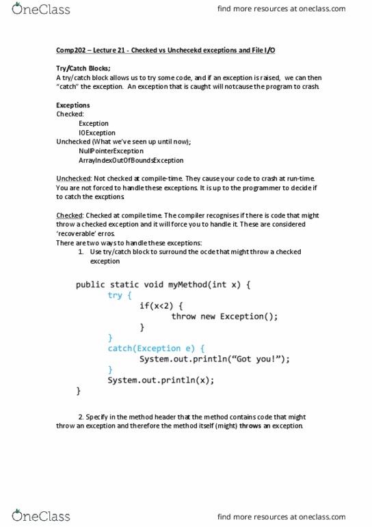 COMP 202 Lecture Notes - Lecture 21: Cheat Sheet, Exception Handling, Compile Time thumbnail