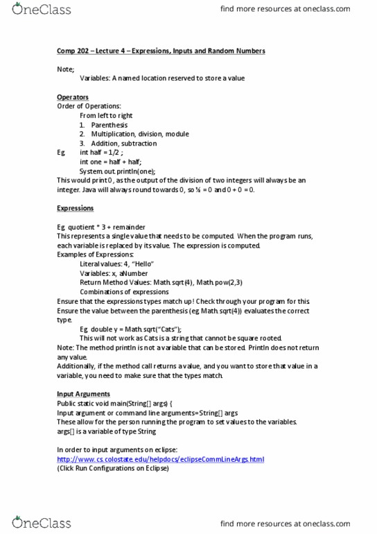 COMP 202 Lecture 4: Expressions, Inputs and Random Numbers thumbnail