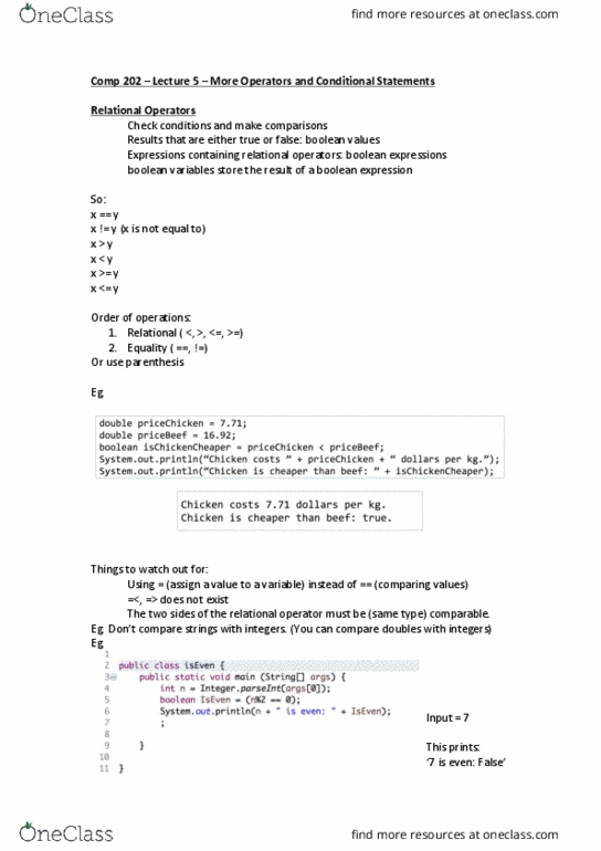 COMP 202 Lecture Notes - Lecture 5: Unary Operation, Boolean Expression, Relational Operator thumbnail