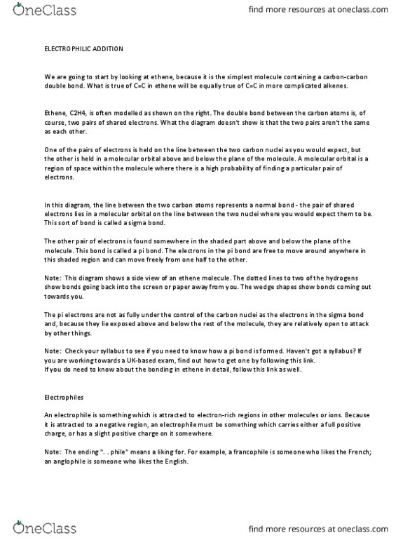 CHM 124 Lecture Notes - Lecture 16: Addition Reaction, Chemical Polarity, Lone Pair thumbnail