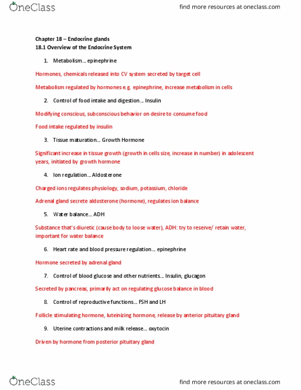 KINESIOL 2YY3 Lecture Notes - Lecture 18: Circulatory System, Triiodothyronine, Chyme thumbnail