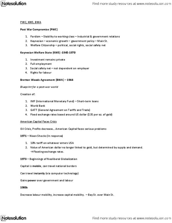 SOSC 1000 Lecture Notes - Bretton Woods System, Post-Fordism, International Monetary Fund thumbnail