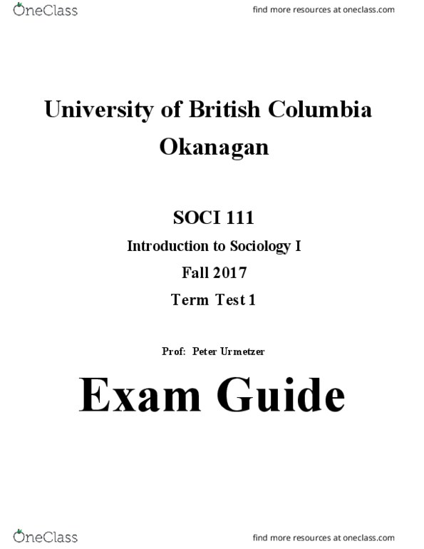 Soci 111 Study Guide Fall 2017 Midterm Glass Ceiling