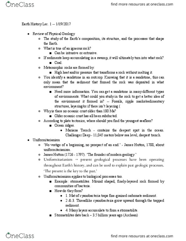 GEOL 1020 Lecture Notes - Lecture 1: Impact Crater, Shocked Quartz, Paleontology thumbnail