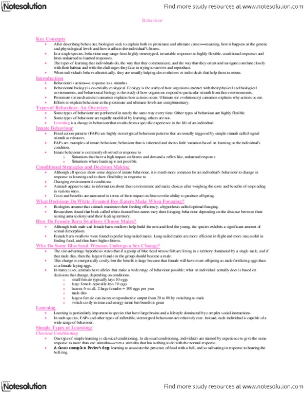 BIOLOGY 1M03 Lecture Notes - Instinct, Wrasse, Classical Conditioning thumbnail