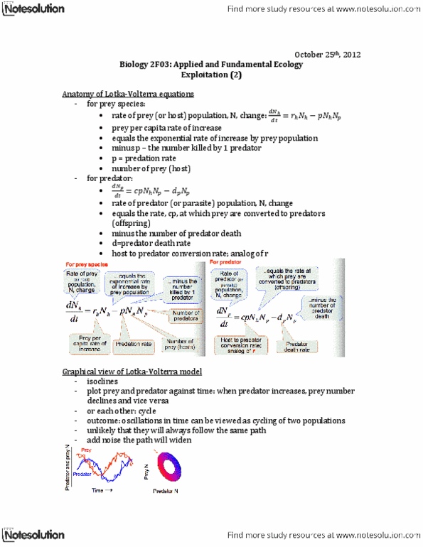 BIOLOGY 2F03 Lecture Notes - Parasitoid Wasp, Paramecium, Predator Satiation thumbnail