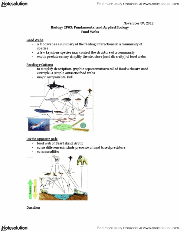 BIOLOGY 2F03 Lecture Notes - Keystone Species, Rainbow Trout thumbnail