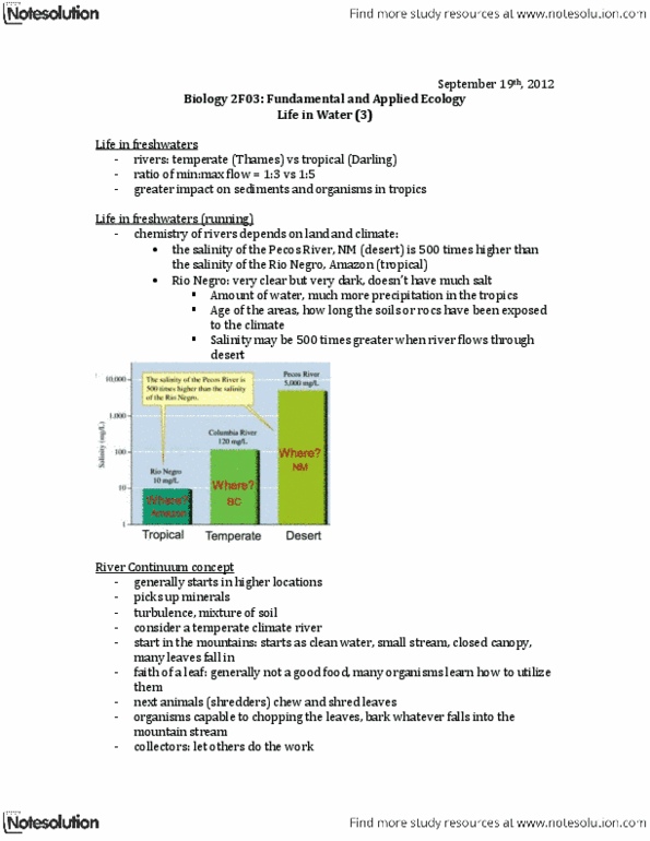 BIOLOGY 2F03 Lecture Notes - Pecos River, Continuum Concept, Submersed thumbnail
