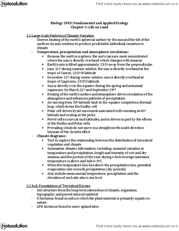 BIOLOGY 2F03 Chapter Notes - Chapter 2: Tropical And Subtropical Dry Broadleaf Forests, Plant Litter, Temperate Forest thumbnail