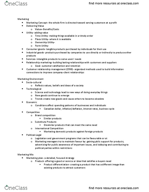 BUS 200 Lecture Notes - Lecture 10: Customer Relationship Management, Relationship Marketing, Canadian Dollar thumbnail