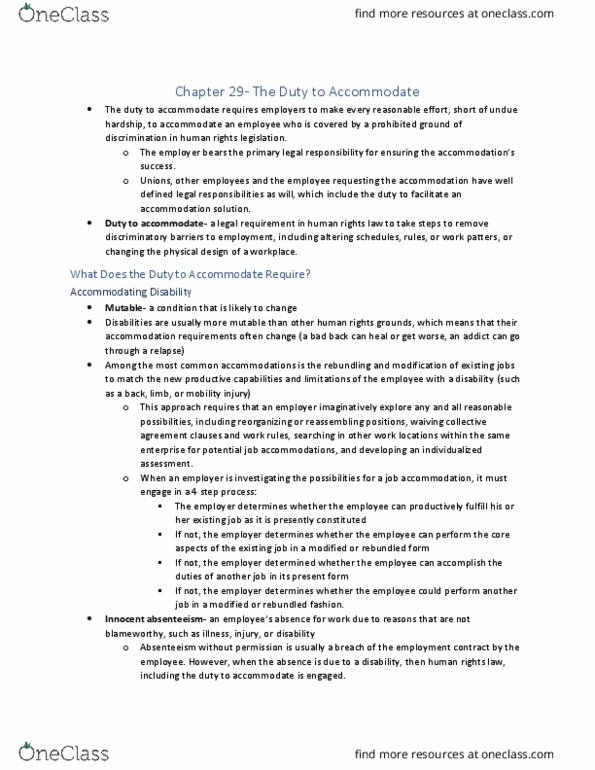 LAW 529 Chapter Notes - Chapter 29: The Employer, Collective Agreement, Absenteeism thumbnail