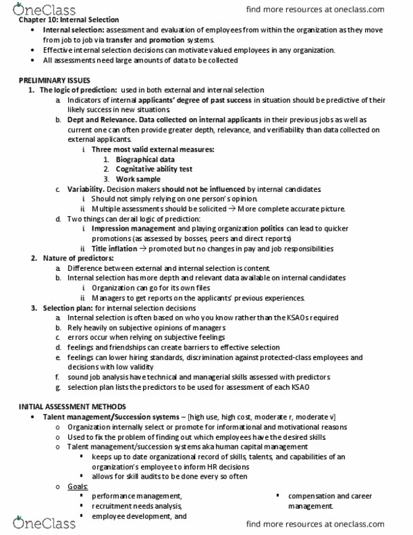 BUS 481 Chapter Notes - Chapter 10: Peter Principle, Assessment Centre, Performance Appraisal thumbnail