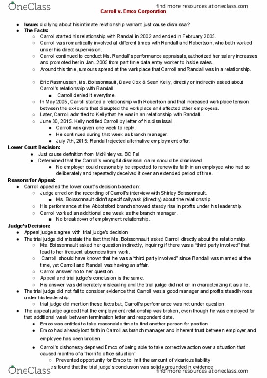 BUS 483 Chapter Notes - Chapter 12: Bc Tel, Wrongful Dismissal thumbnail