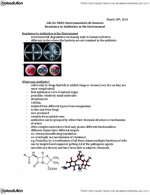 LIFESCI 2H03 Lecture Notes - Tetracycline, Actinomycetales, Antibiotics thumbnail