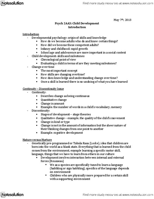 PSYCH 2AA3 Lecture Notes - Urie Bronfenbrenner, Child Development, Twin thumbnail