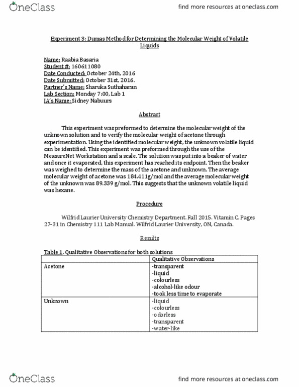 CH110 Lecture Notes - Lecture 3: Pentane, Boiling Point, Dumas Method thumbnail