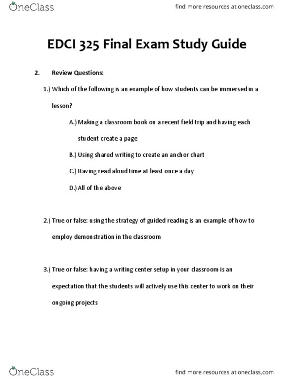 EDCI 32500 Lecture 9: EDCI 325 Final Exam Study Guide n4 thumbnail