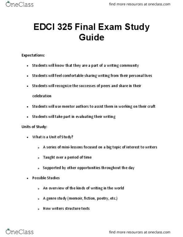 EDCI 32500 Lecture 10: EDCI 325 Final Exam Study Guide n8 thumbnail