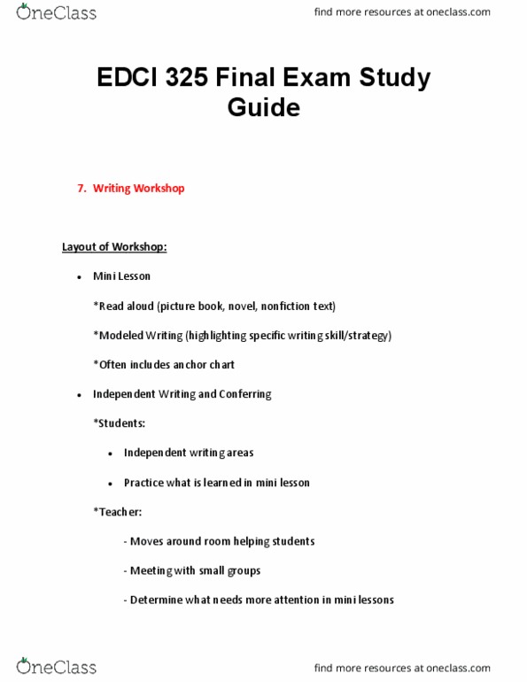 EDCI 32500 Lecture 12: EDCI 325 Final Exam Study Guide n9 thumbnail