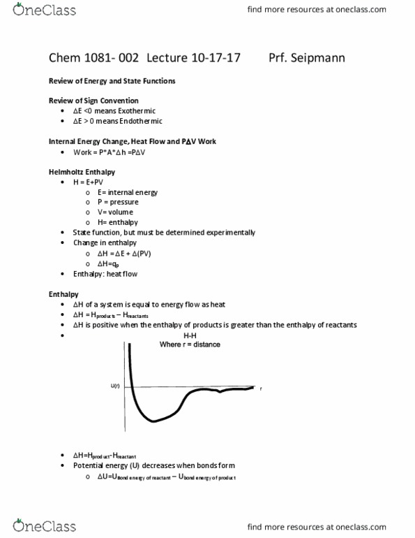 CHEM 1061 Lecture Notes - Lecture 10: Sodium Hydroxide, Heat Capacity, Calorimetry thumbnail