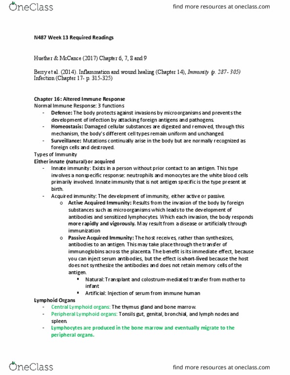 NURS 487 Lecture Notes - Lecture 13: Sarcoma, Headache, Shortness Of Breath thumbnail