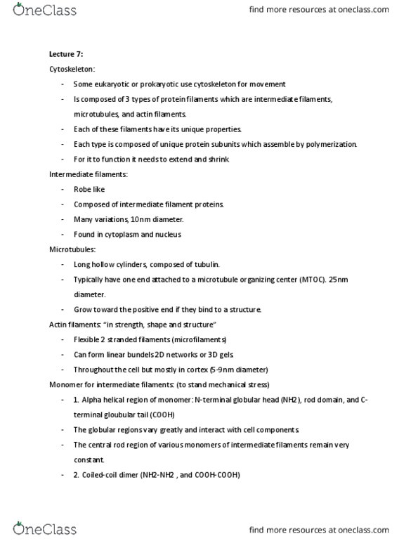 BIOL 2201 Lecture Notes - Lecture 7: Treadmilling, Golgi Apparatus, Endoplasmic Reticulum thumbnail