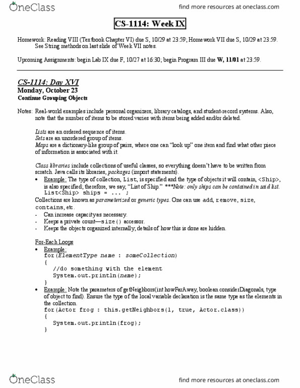 CS 1114 Lecture Notes - Lecture 9: Javadoc, Local Variable, Railways Act 1921 thumbnail