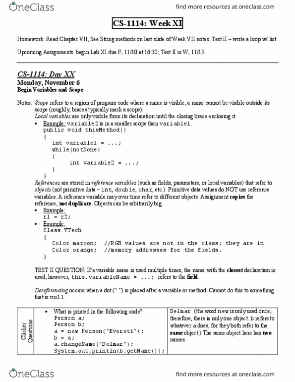 CS 1114 Lecture Notes - Lecture 11: Dont, Vtech, Local Variable thumbnail