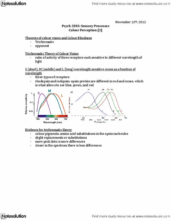 PSYCH 2E03 Lecture Notes - Ishihara Test, Trichromacy, Adaptive Optics thumbnail