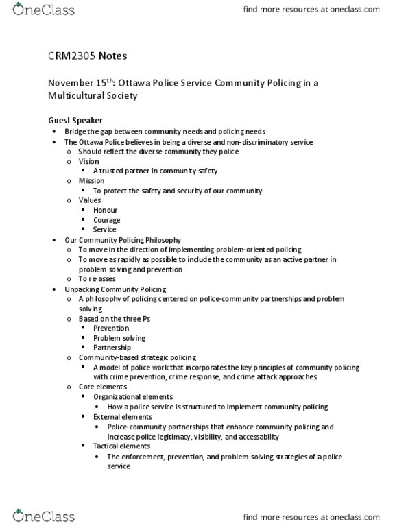 CRM 2305 Lecture Notes - Lecture 6: Crime Analysis, Ontario Human Rights Commission, Positive Youth Development thumbnail