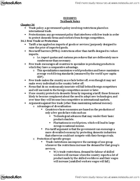 ECO102H1 Chapter Notes - Chapter 34: Infant Industry Argument, Export Restriction, Import Quota thumbnail